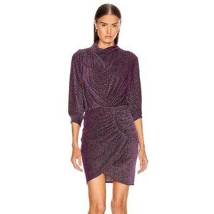 IRO Absalon  Shiny Ruched Dress Silver Burgundy Women's Size 32